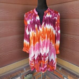 Cynthia Steffe Lightweight Tie-Dye Flowy Boho Blouse Purple Orange Pink Medium